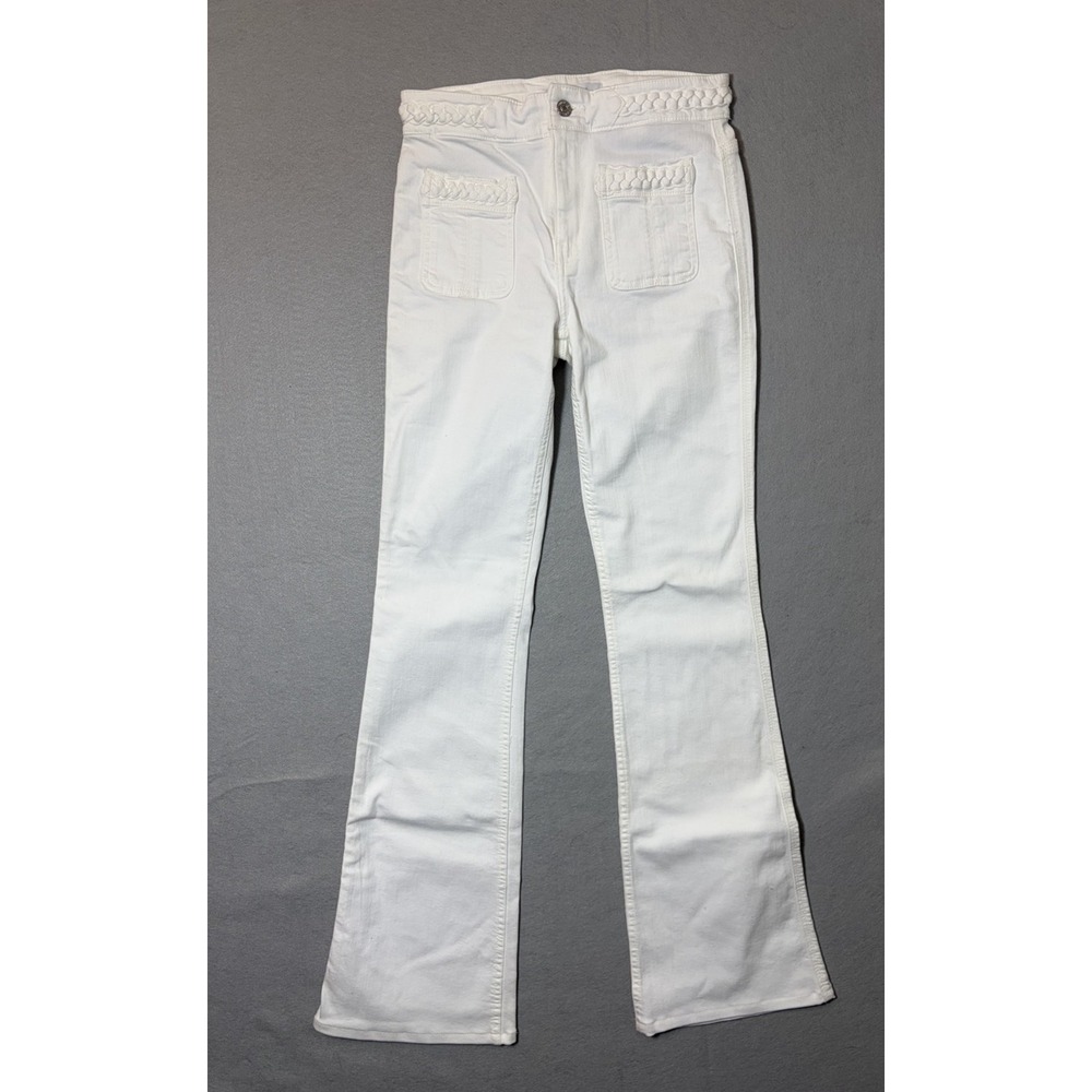 7 For All Mankind White Flare Leg Jeans with Braided Details Size 26 Preppy